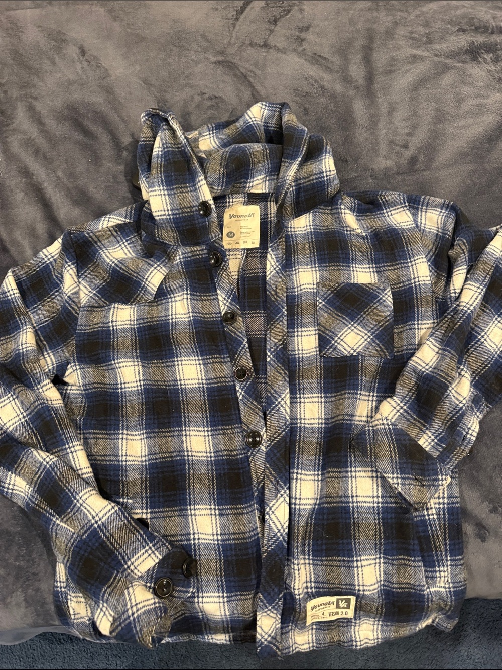 YoungLA Blue, White & Black Plaid Button-Down Shirt Jacket